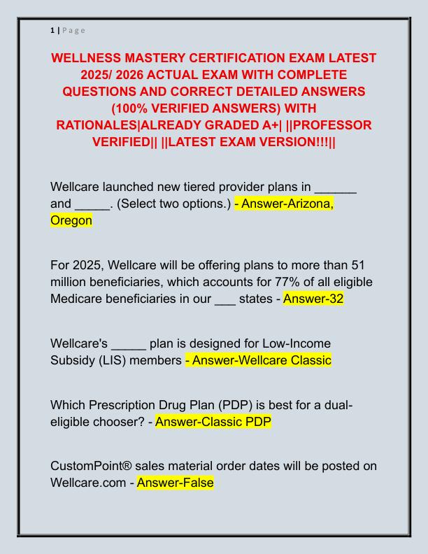 WELLNESS MASTERY CERTIFICATION EXAM LATEST 2025