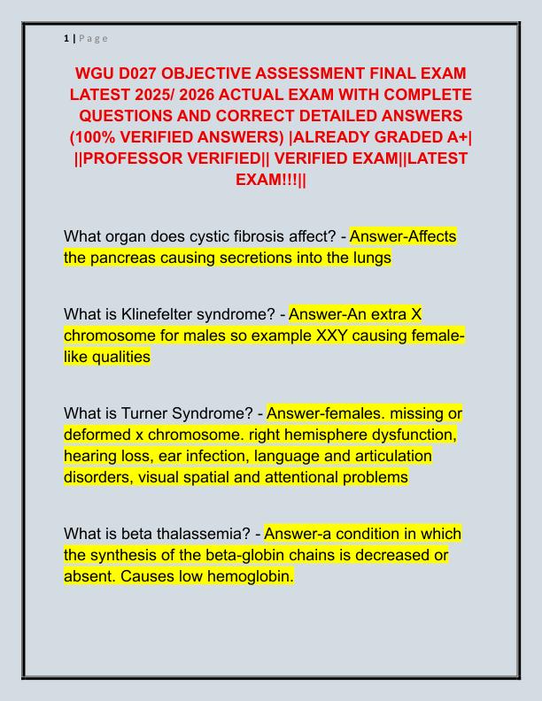 WGU D027 OBJECTIVE ASSESSMENT FINAL EXAM LATEST 2025