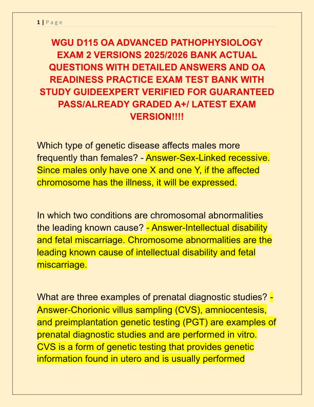 WGU D115 OA ADVANCED PATHOPHYSIOLOGY EXAM 2 VERSIONS 2025