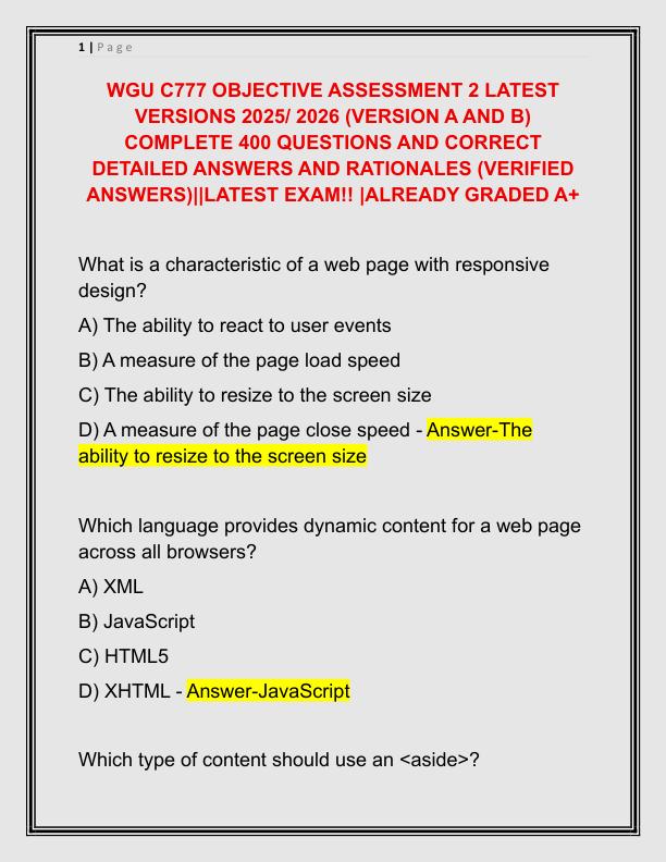 WGU C777 OBJECTIVE ASSESSMENT 2 LATEST VERSIONS 2025