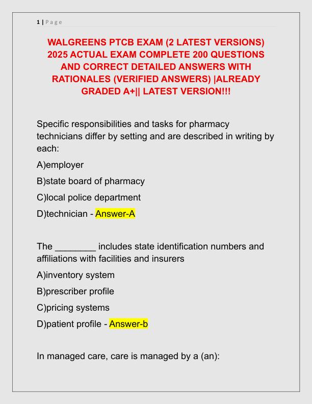 WALGREENS PTCB EXAM