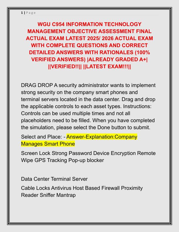WGU C954 INFORMATION TECHNOLOGY MANAGEMENT OBJECTIVE ASSESSMENT FINAL ACTUAL EXAM LATEST 2025