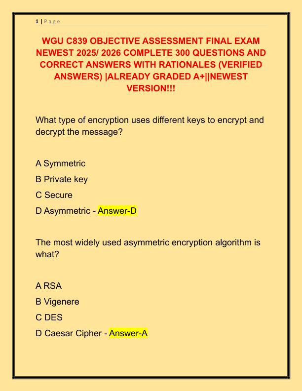 WGU C839 OBJECTIVE ASSESSMENT FINAL EXAM NEWEST 2025