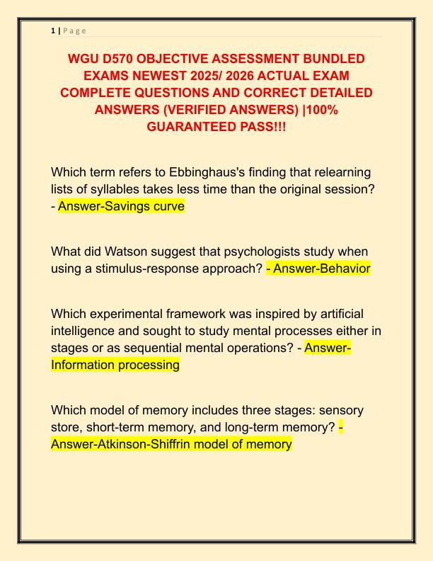 WGU D570 OBJECTIVE ASSESSMENT BUNDLED EXAMS NEWEST 2025