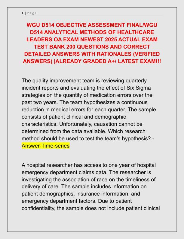 WGU D514 OBJECTIVE ASSESSMENT FINAL