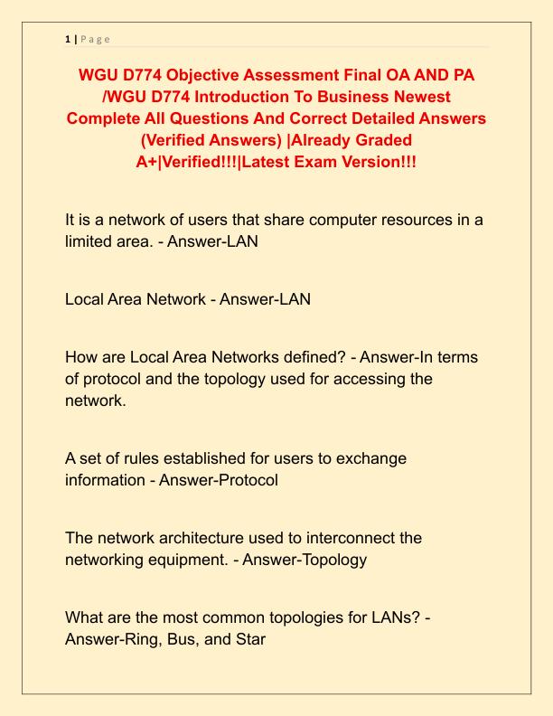 WGU D774 Objective Assessment Final OA AND PA