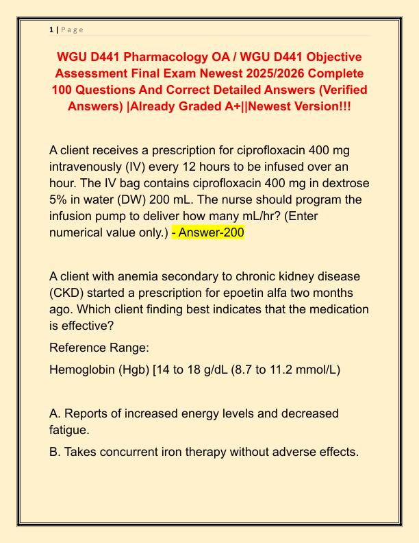 WGU D441 Pharmacology OA - Copy
