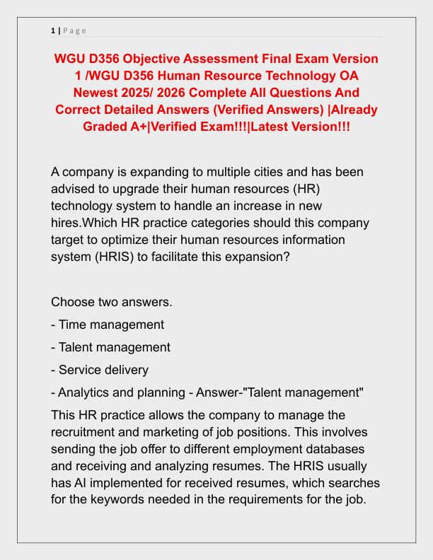 WGU D356 Objective Assessment Final Exam Version 1