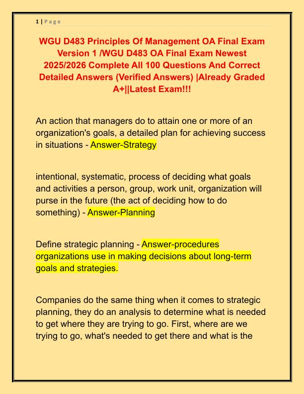 WGU D483 Principles Of Management OA Final Exam Version 1