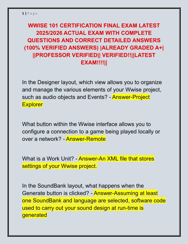 WWISE 101 CERTIFICATION FINAL EXAM LATEST 2025