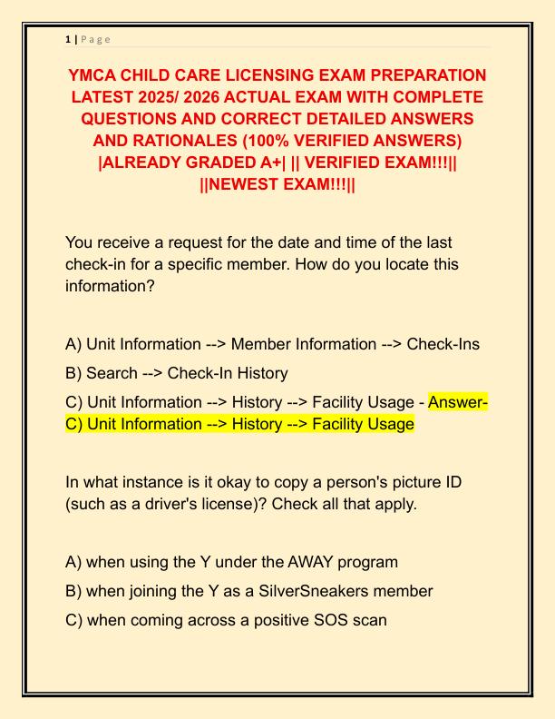 YMCA CHILD CARE LICENSING EXAM PREPARATION LATEST 2025