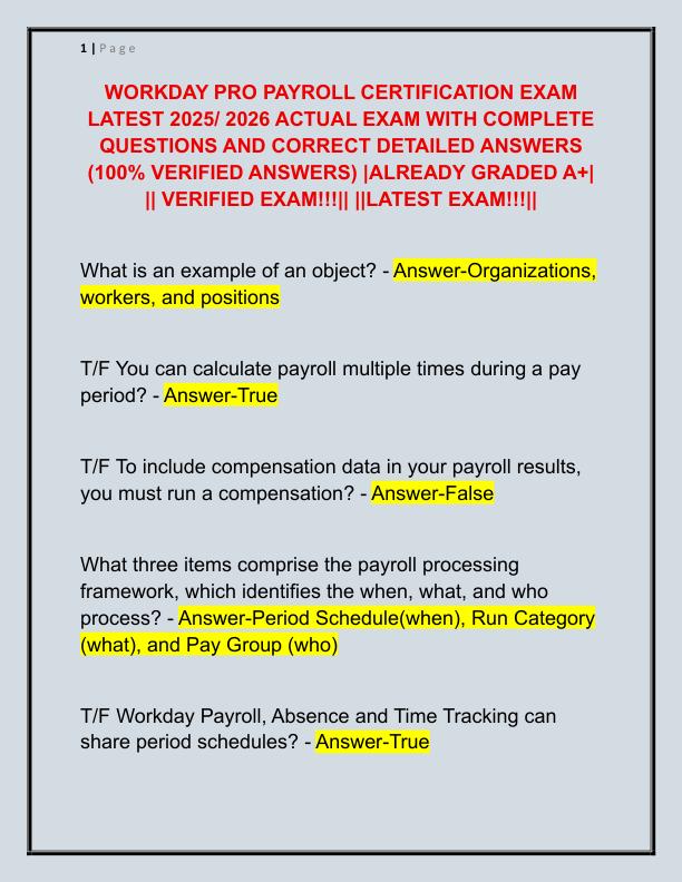 WORKDAY PRO PAYROLL CERTIFICATION EXAM LATEST 2025