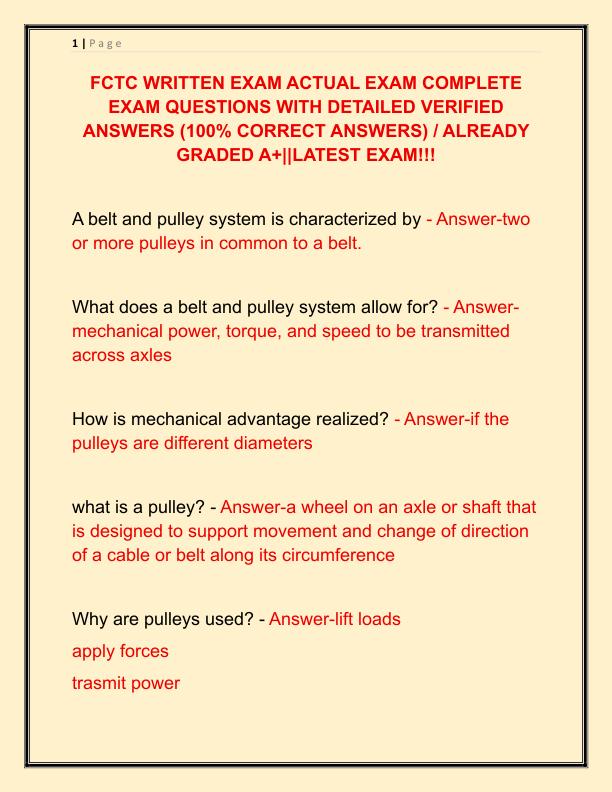 FCTC WRITTEN EXAM ACTUAL EXAM COMPLETE EXAM QUESTIONS WITH DETAILED VERIFIED ANSWERS