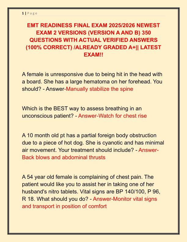EMT READINESS FINAL EXAM 2025