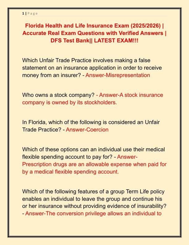 Florida Health and Life Insurance Exa1