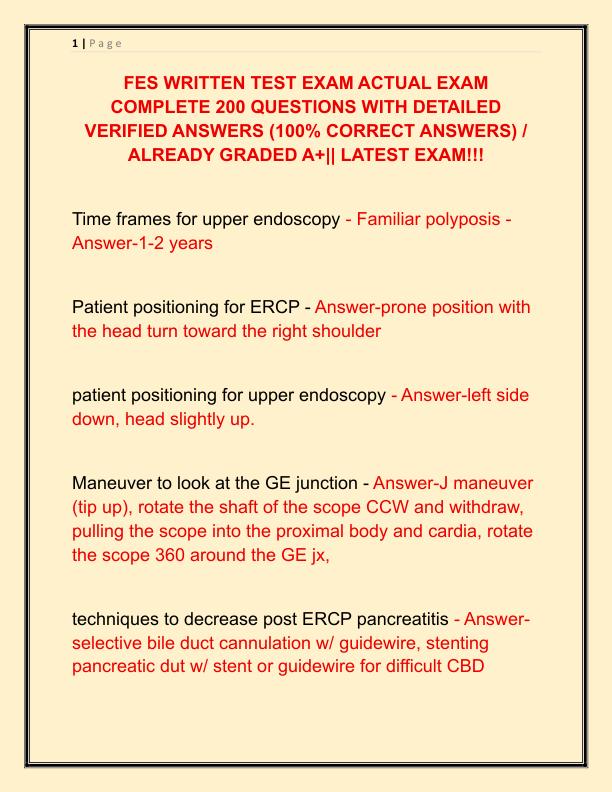 FES WRITTEN TEST EXAM ACTUAL EXAM COMPLETE 200 QUESTIONS WITH DETAILED VERIFIED ANSWERS