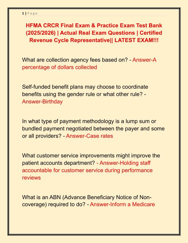 HFMA CRCR Final Exam