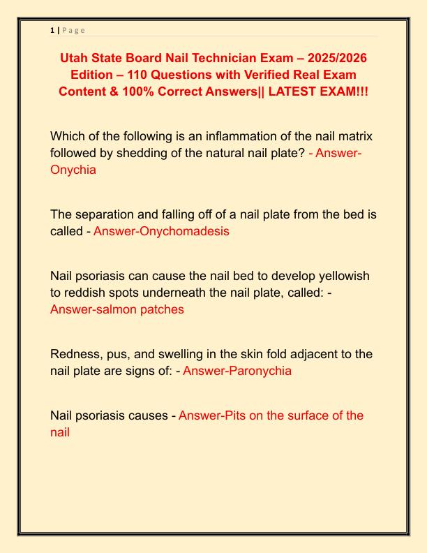 Utah State Board Nail Technician Exam