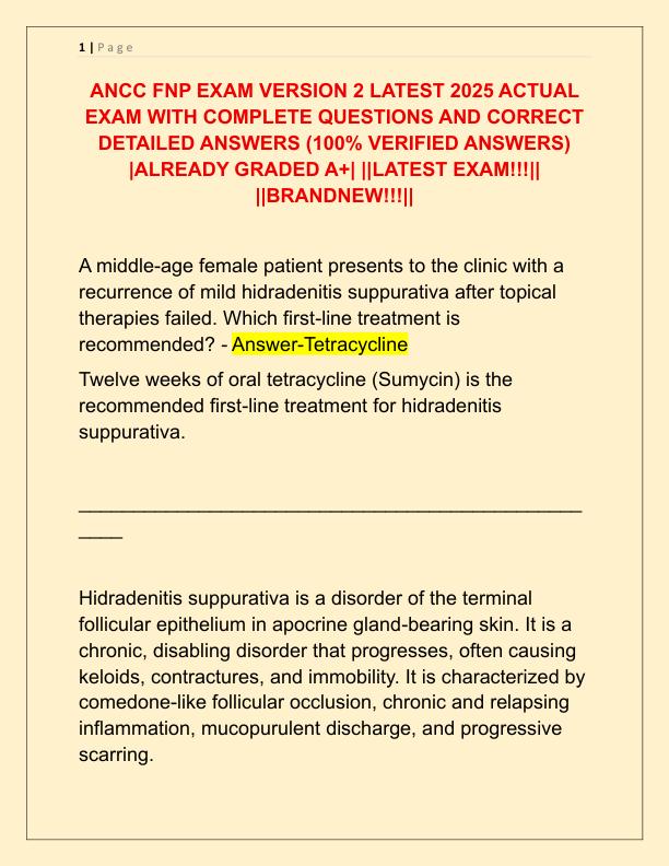 ANCC FNP EXAM VERSION 2 LATEST 2025 ACTUAL EXAM WITH COMPLETE QUESTIONS AND CORRECT DETAILED ANSWERS
