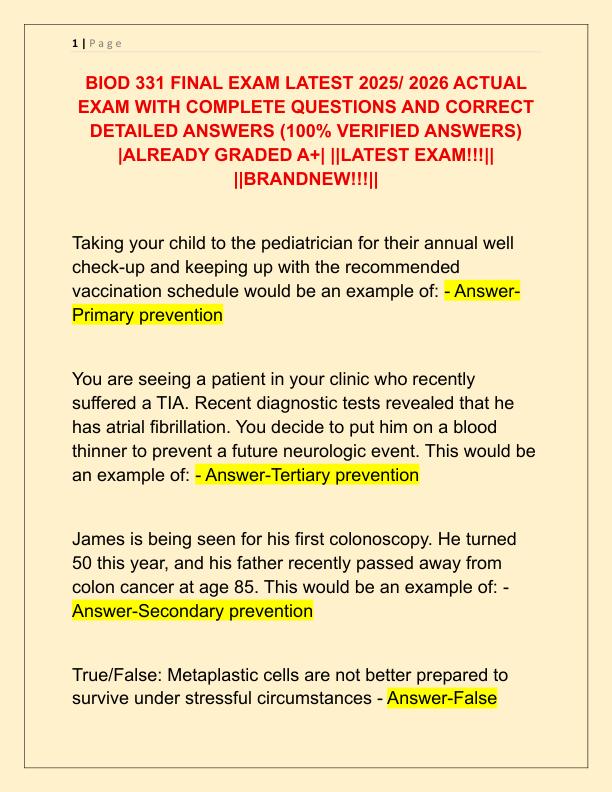 BIOD 331 FINAL EXAM LATEST 2025