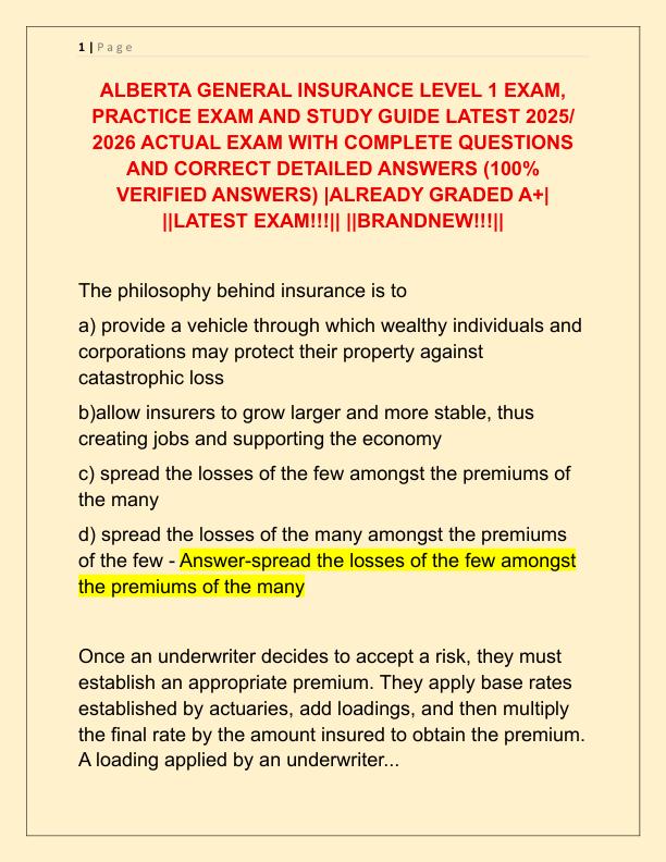 ALBERTA GENERAL INSURANCE LEVEL 1 EXAM