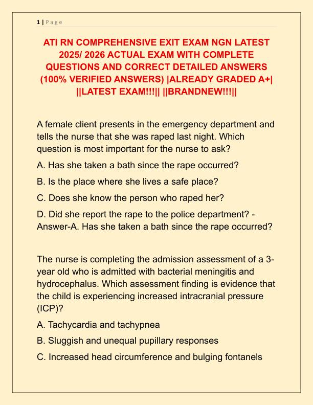 ATI RN COMPREHENSIVE EXIT EXAM NGN LATEST 2025