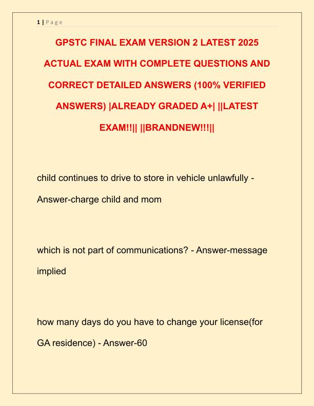 GPSTC FINAL EXAM VERSION 2 LATEST 2025 ACTUAL EXAM WITH COMPLETE QUESTIONS AND CORRECT DETAILED ANSWERS