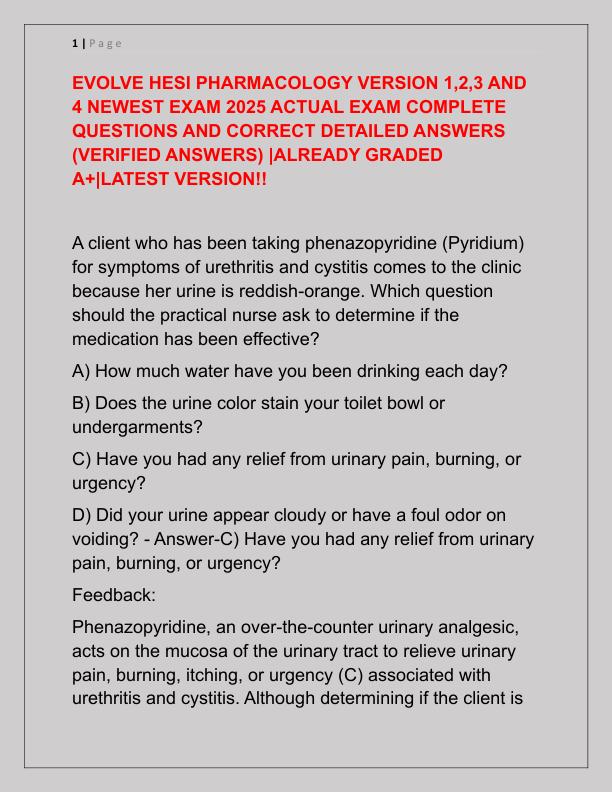 EVOLVE HESI PHARMACOLOGY VERSION 1