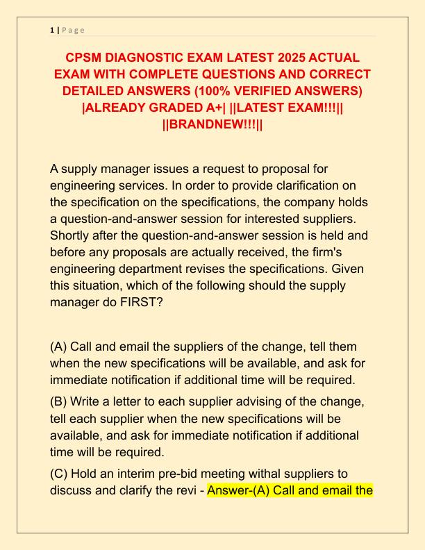 CPSM DIAGNOSTIC EXAM LATEST 2025 ACTUAL EXAM WITH COMPLETE QUESTIONS AND CORRECT DETAILED ANSWERS