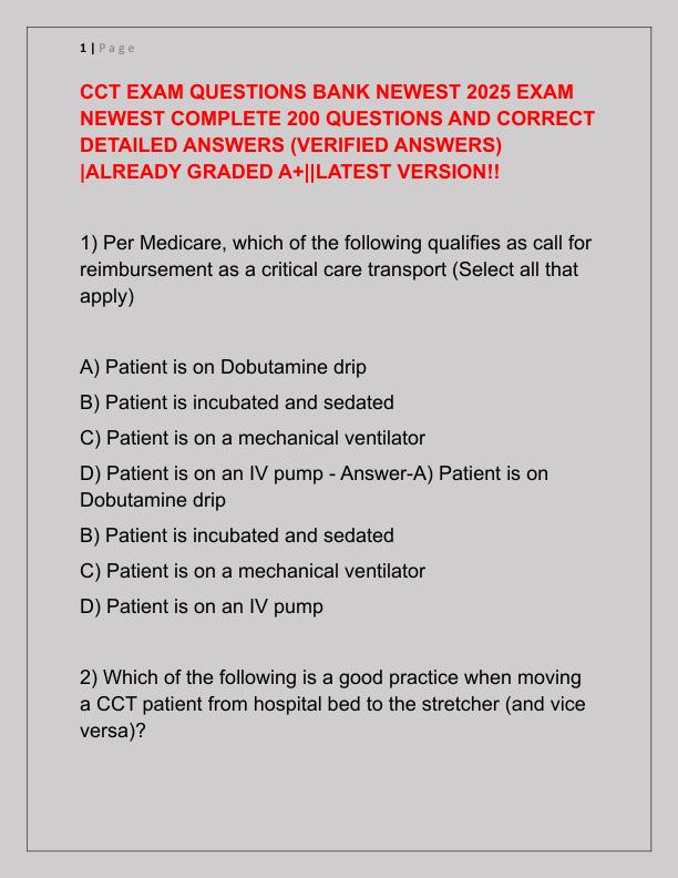 CCT EXAM QUESTIONS BANK NEWEST 2025 EXAM NEWEST COMPLETE 200 QUESTIONS AND CORRECT DETAILED ANSWERS