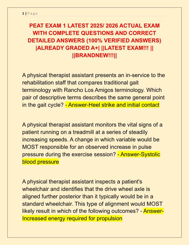 PEAT EXAM 1 LATEST 2025
