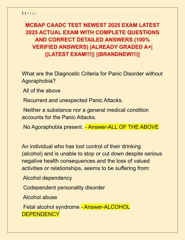 MCBAP CAADC TEST NEWEST 2025 EXAM LATEST 2025 ACTUAL EXAM WITH COMPLETE QUESTIONS AND CORRECT DETAILED ANSWERS