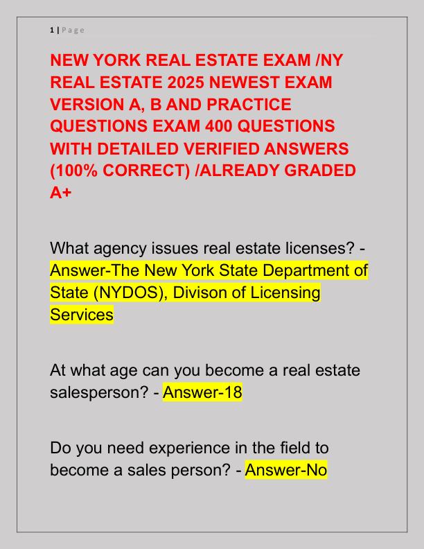 NEW YORK REAL ESTATE EXAM