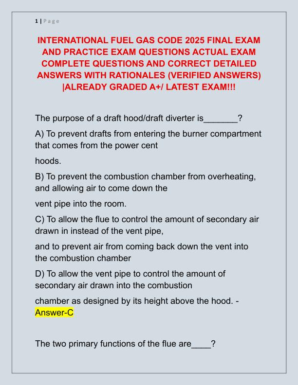 INTERNATIONAL FUEL GAS CODE 2025 FINAL EXAM AND PRACTICE EXAM QUESTIONS ACTUAL EXAM COMPLETE QUESTIONS AND CORRECT DETAILED ANSWERS WITH RATIONALES