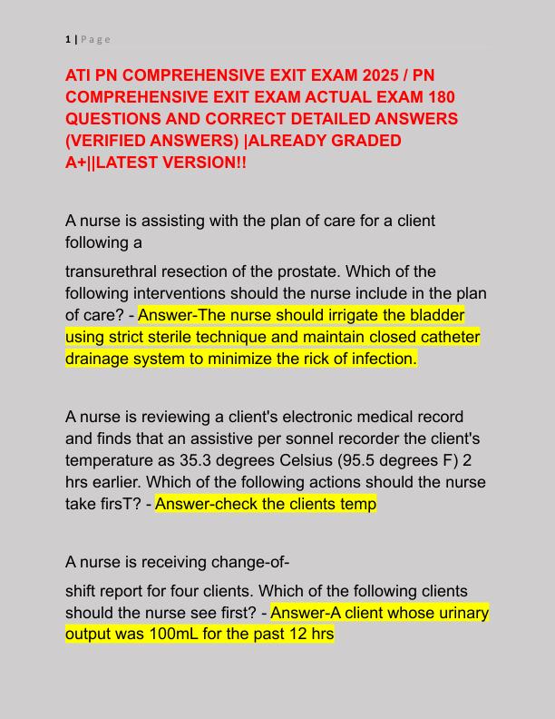 ATI PN COMPREHENSIVE EXIT EXAM 2025