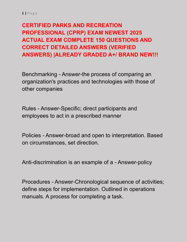 CERTIFIED PARKS AND RECREATION PROFESSIONAL