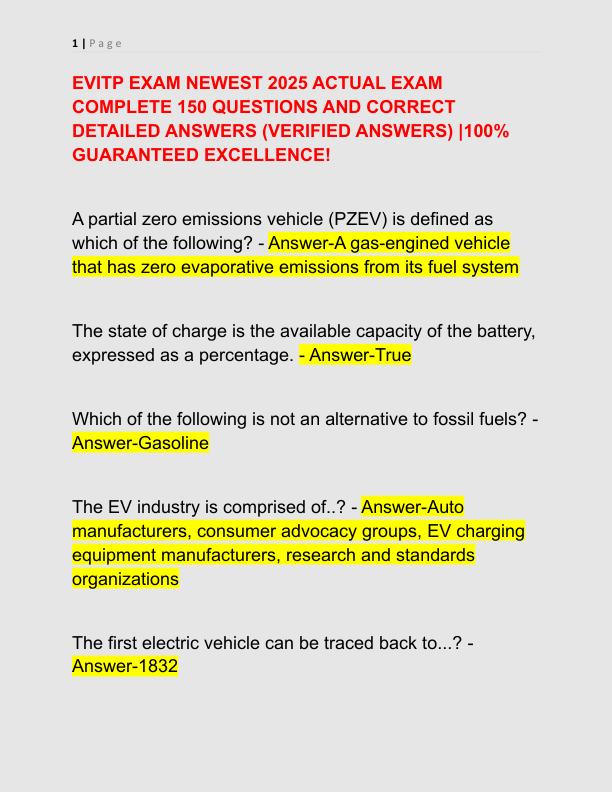 EVITP EXAM NEWEST 2025 ACTUAL EXAM COMPLETE 150 QUESTIONS AND CORRECT DETAILED ANSWERS