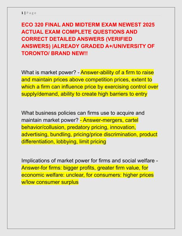 ECO 320 FINAL AND MIDTERM EXAM NEWEST 2025 ACTUAL EXAM COMPLETE QUESTIONS AND CORRECT DETAILED ANSWERS