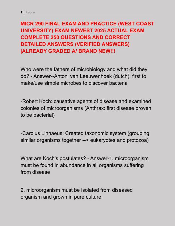 MICR 290 FINAL EXAM AND PRACTICE