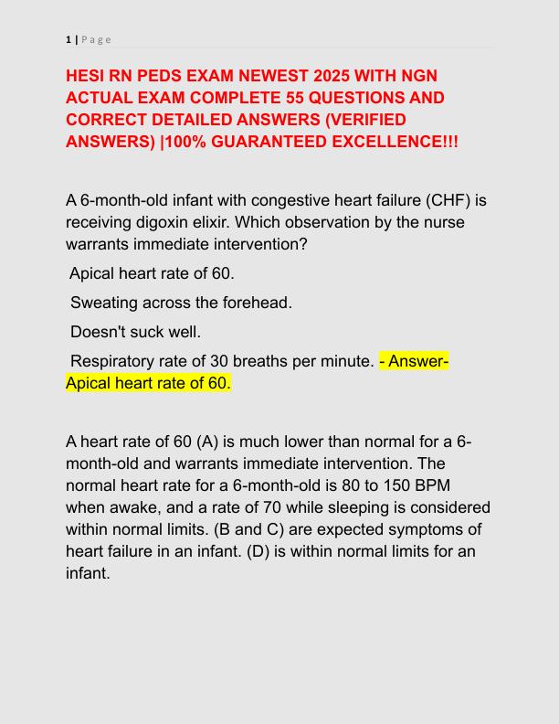 HESI RN PEDS EXAM NEWEST 2025 WITH NGN ACTUAL EXAM COMPLETE 55 QUESTIONS AND CORRECT DETAILED ANSWERS