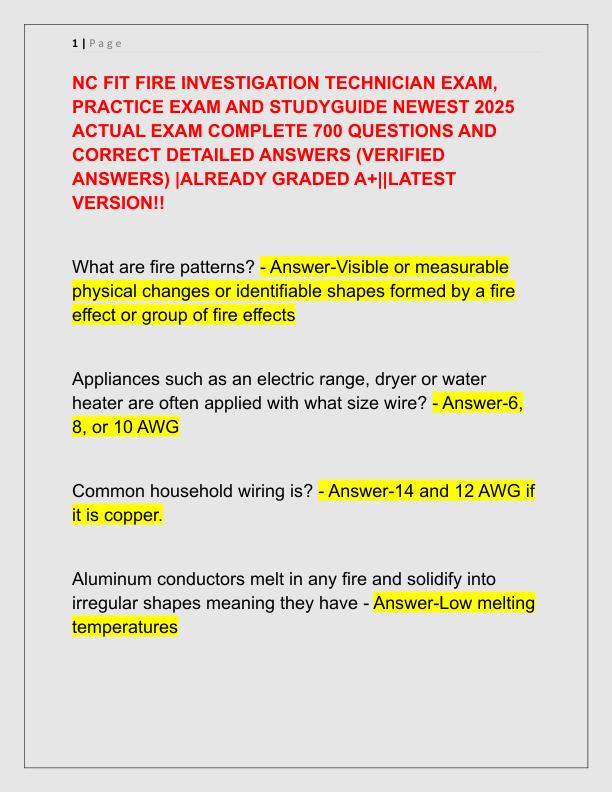 NC FIT FIRE INVESTIGATION TECHNICIAN EXAM