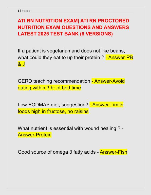 ATI RN NUTRITION EXAM