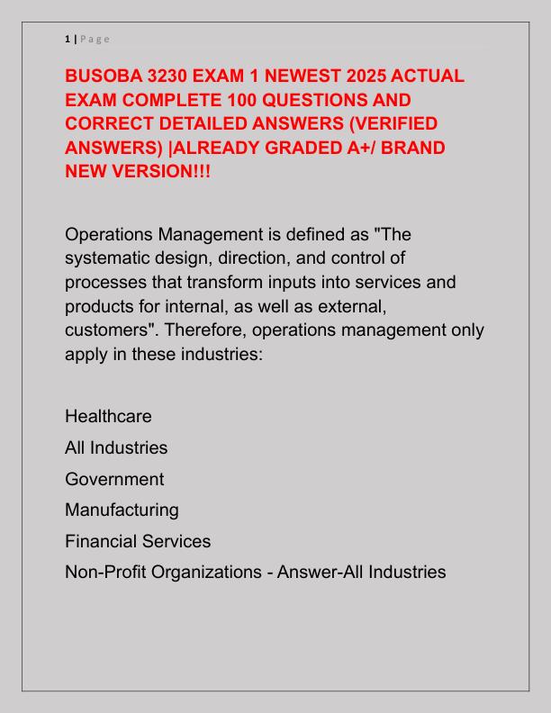 BUSOBA 3230 EXAM 1 NEWEST 2025 ACTUAL EXAM COMPLETE 100 QUESTIONS AND CORRECT DETAILED ANSWERS