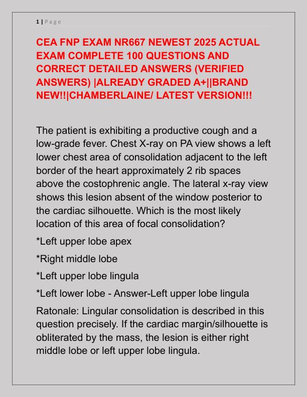 CEA FNP EXAM NR667 NEWEST 2025 ACTUAL EXAM COMPLETE 100 QUESTIONS AND CORRECT DETAILED ANSWERS