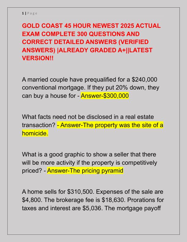 GOLD COAST 45 HOUR NEWEST 2025 ACTUAL EXAM COMPLETE 300 QUESTIONS AND CORRECT DETAILED ANSWERS