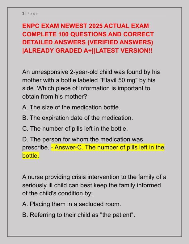 ENPC EXAM NEWEST 2025 ACTUAL EXAM COMPLETE 100 QUESTIONS AND CORRECT DETAILED ANSWER1
