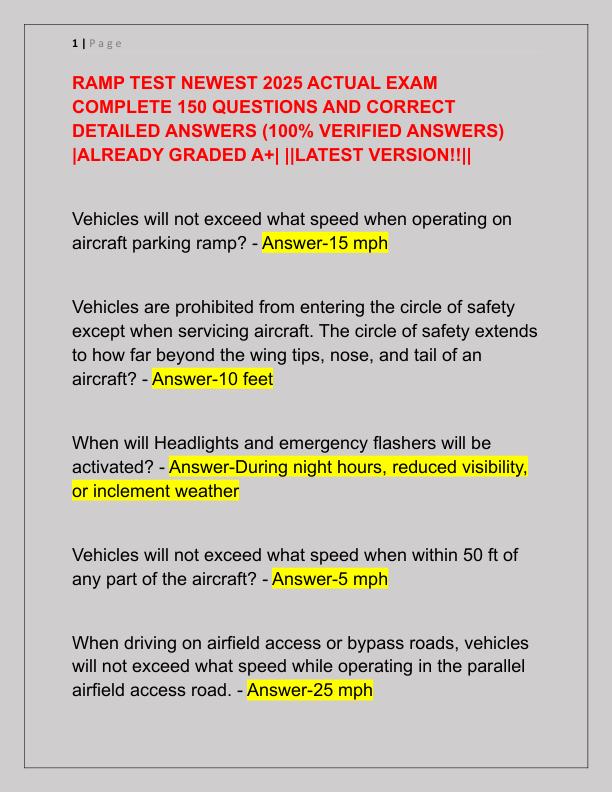 RAMP TEST NEWEST 2025 ACTUAL EXAM COMPLETE 150 QUESTIONS AND CORRECT DETAILED ANSWERS