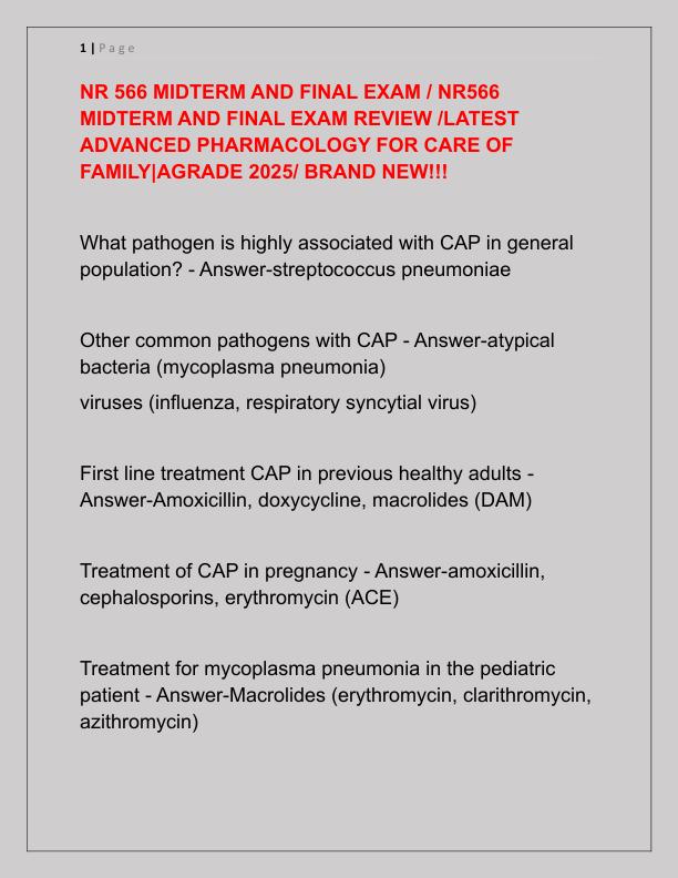 NR 566 MIDTERM AND FINAL EXAM
