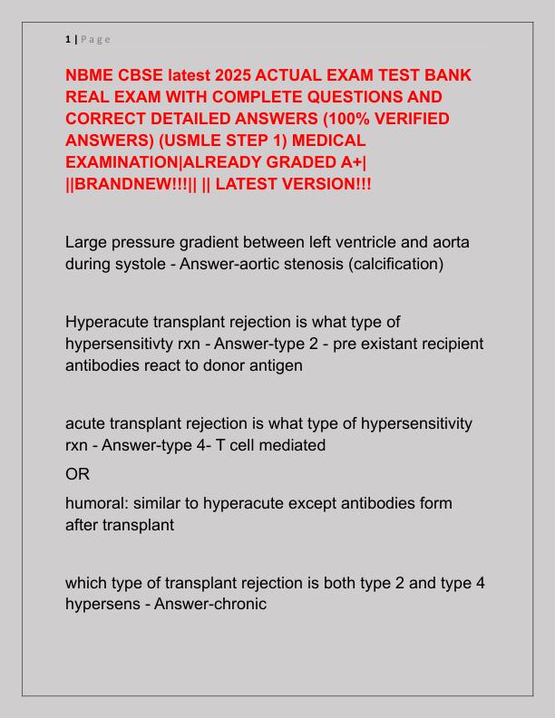 NBME CBSE latest 2025 ACTUAL EXAM TEST BANK REAL EXAM WITH COMPLETE QUESTIONS AND CORRECT DETAILED ANSWERS