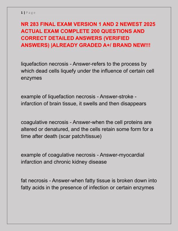 NR 283 FINAL EXAM VERSION 1 AND 2 NEWEST 2025 ACTUAL EXAM COMPLETE 200 QUESTIONS AND CORRECT DETAILED ANSWERS